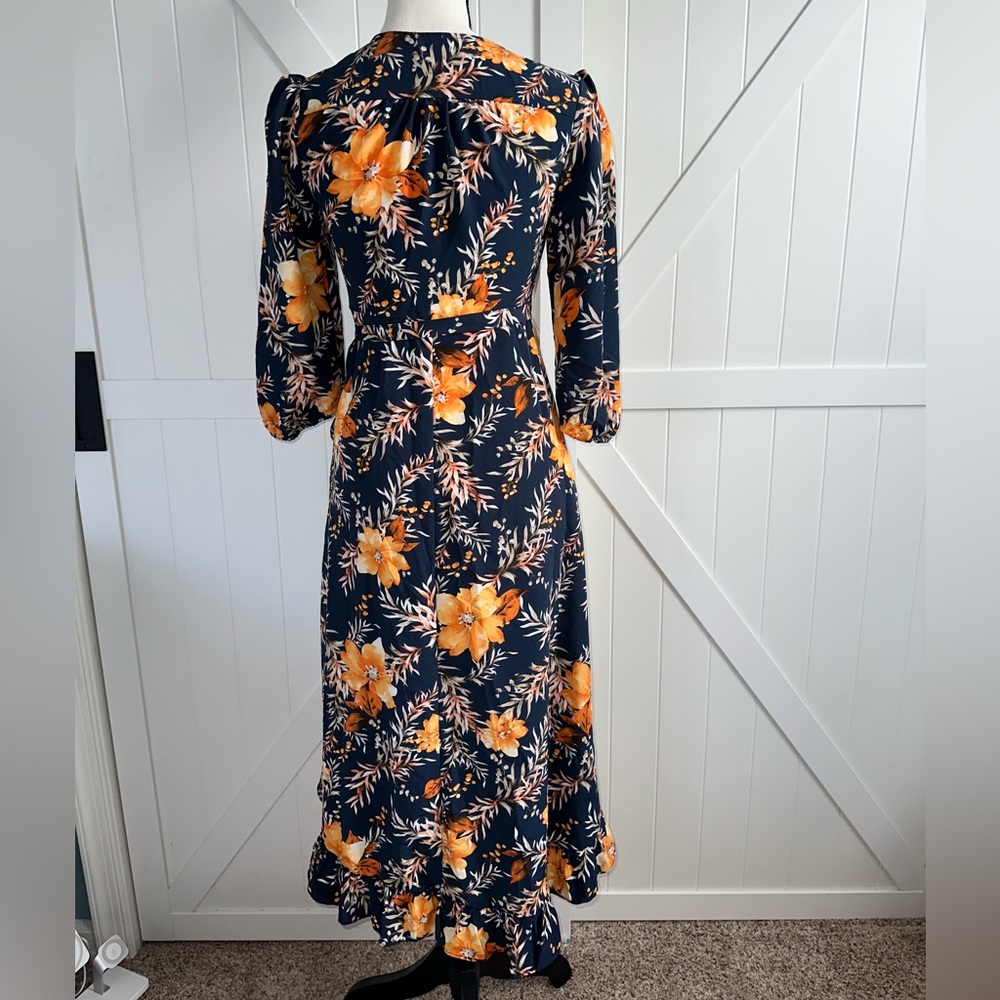 Francesca's Blue Rain NWT Floral Wrap Dress XS Hi-Low Ruffle Boho - Picture 6 of 8